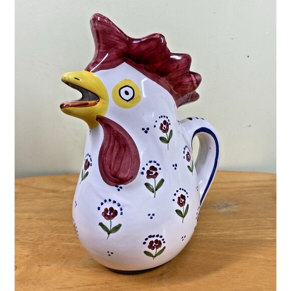 Vtg Les Petites Fleurs by Sigma The Taste Setter Rooster Pitcher Flowers Italy - Picture 1 of 15